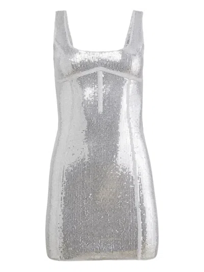 Fleur Du Mal Sequin Knit Bodycon Dress In Silver