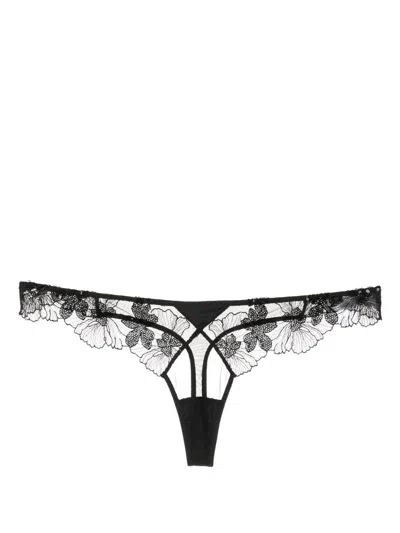 Fleur Du Mal Floral-lace Sheer Thong In Black