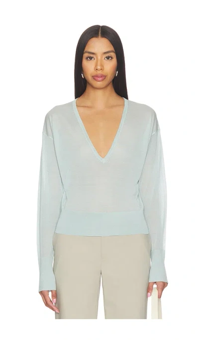 Fleur Du Mal Sheer Knit V-neck Sweater In Blue