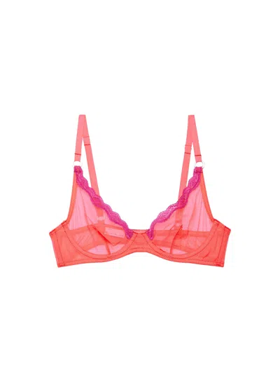 Fleur Du Mal Sheer Tulle Demi Bra In Orange