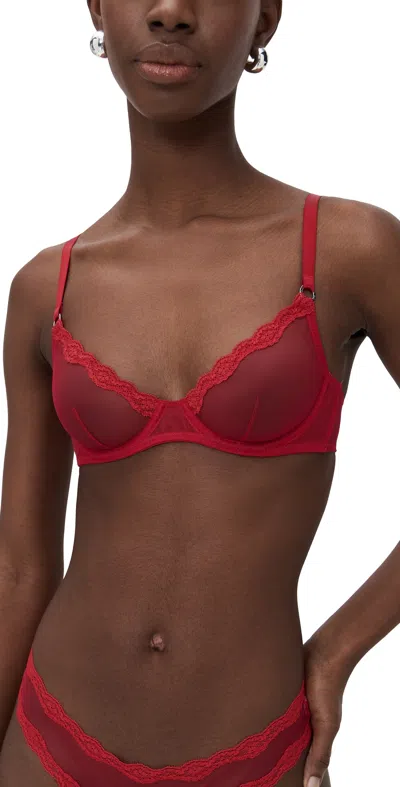Fleur Du Mal Sheer Tulle Demi Bra Rouge In Red