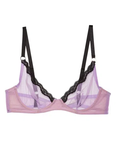 Fleur Du Mal Sheer Tulle Lace-detailing Bra In Purple