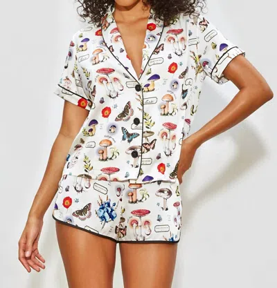 Fleur Du Mal Short Sleeve Fleur Pj Top In Ivory Mushroom Print