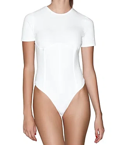 Fleur Du Mal Short Sleeve Thong Bodysuit In White