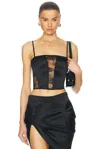 Fleur Du Mal Silk And Bouquet Lace Corset Top In Black