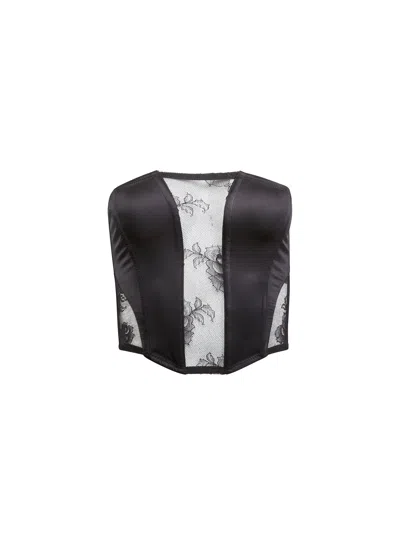 Fleur Du Mal Silk & Bouquet Lace Corset Top In Black