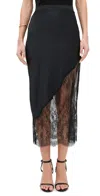 Fleur Du Mal Silk And Chantilly Lace Skirt In Black