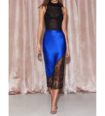 Fleur Du Mal Silk And Chantilly Lace Skirt In Electric Blue/black In Multi