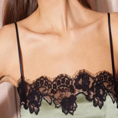 Fleur Du Mal Silk And Lace Bandeau Top Olive Green In Black