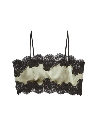 Fleur Du Mal Lace-trim Silk Bandeau Top In Olive Green