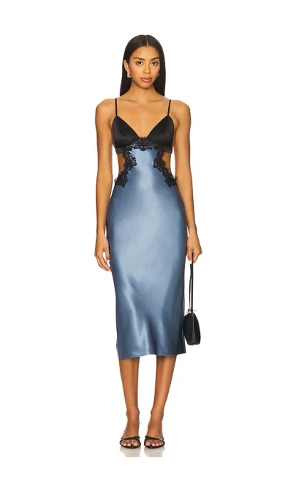 Fleur Du Mal Silk And Lace Cutout Slip Dress In Blue