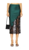 Fleur Du Mal Silk And Lace Scallop Midi Skirt In Dark Green