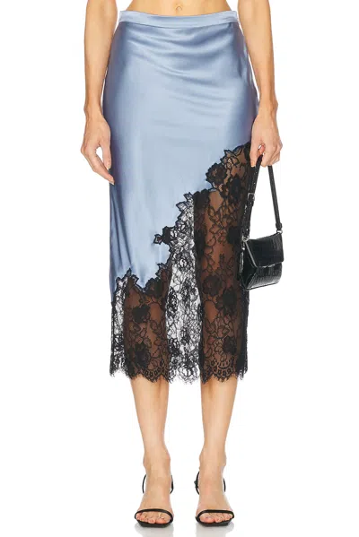Fleur Du Mal Silk And Lace Scallop Midi Skirt In Denim