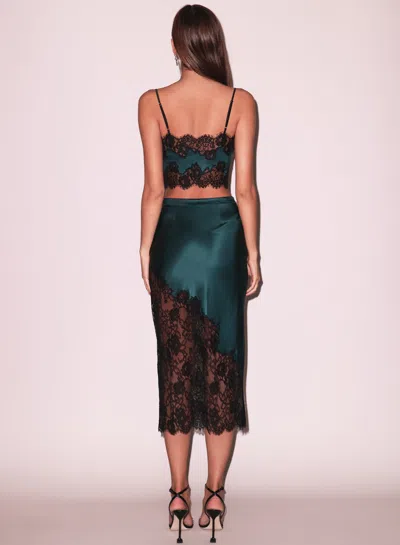 Fleur Du Mal Silk & Lace Scallop Midi Skirt In Evergreen