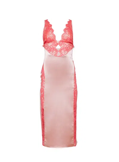 Fleur Du Mal Lace-bodice Silk Midi Dress In Rose Pink