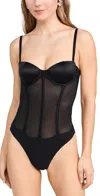 Fleur Du Mal Silk And Mesh Bodysuit Black In Black