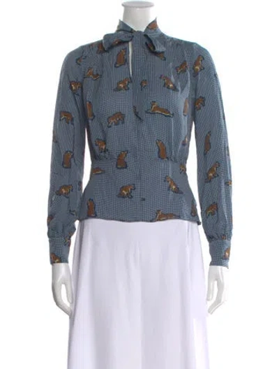 Pre-owned Fleur Du Mal Silk Animal Print Blouse In Blue