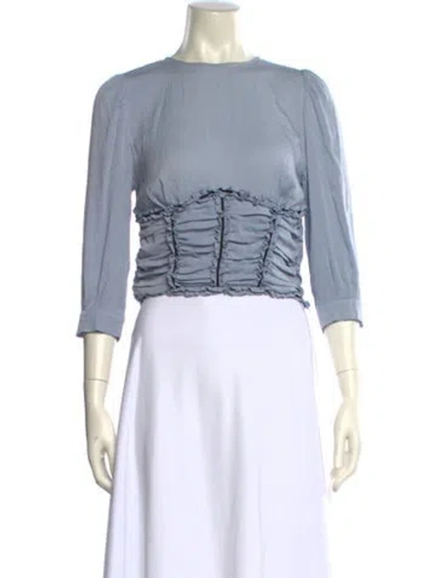 Pre-owned Fleur Du Mal Silk Bateau Neckline Crop Top In Blue