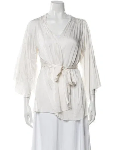 Pre-owned Fleur Du Mal Silk Beaded Accents Robe In Neutral
