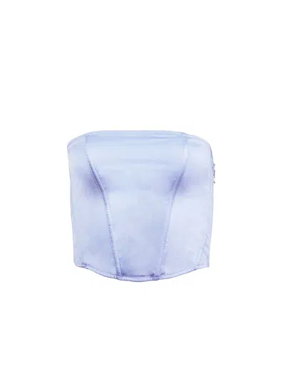 Fleur Du Mal Silk Corset Top In Pastel Sky