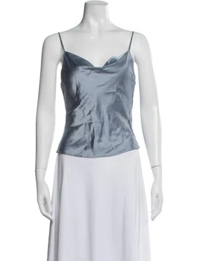 Pre-owned Fleur Du Mal Silk Cowl Neck Top In Blue