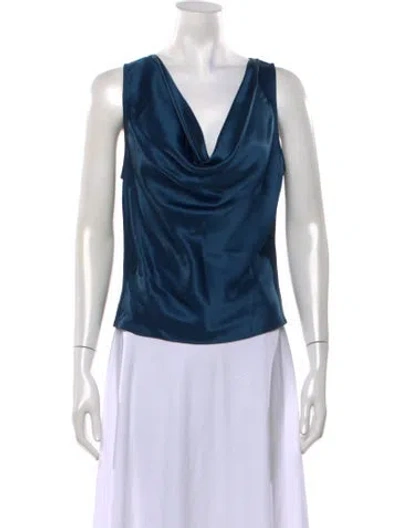 Pre-owned Fleur Du Mal Silk Cowl Neck Top In Blue