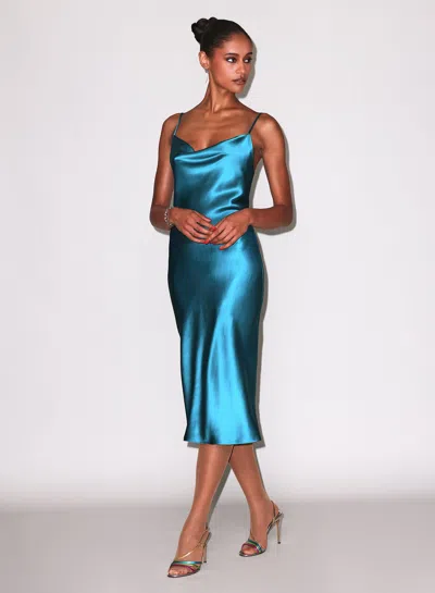 Fleur Du Mal Silk Cowl Slip Dress In Teal Rush