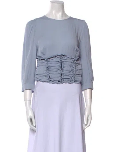 Pre-owned Fleur Du Mal Silk Crew Neck Crop Top In Blue