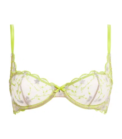 Fleur Du Mal Silk Embroidered Étoile Balconette Bra In Yellow