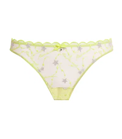 Fleur Du Mal Silk Embroidered Étoile Thong In White