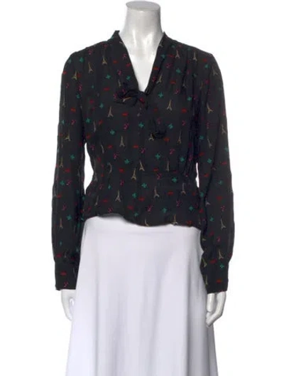 Pre-owned Fleur Du Mal Silk Floral Print Blouse In Black