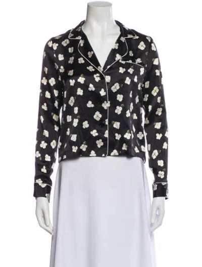 Pre-owned Fleur Du Mal Silk Floral Print Blouse In Black