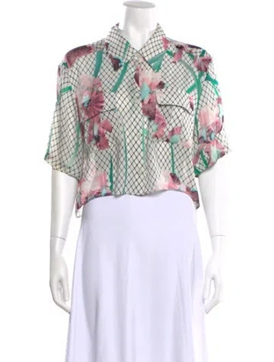 Pre-owned Fleur Du Mal Silk Floral Print Blouse In White