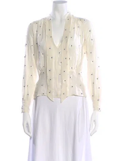 Pre-owned Fleur Du Mal Silk Floral Print Blouse In White