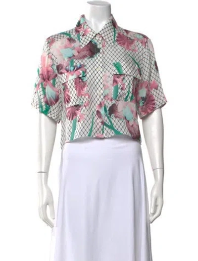 Pre-owned Fleur Du Mal Silk Floral Print Button-up Top In White