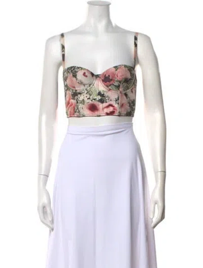 Pre-owned Fleur Du Mal Silk Floral Print Crop Top In Black