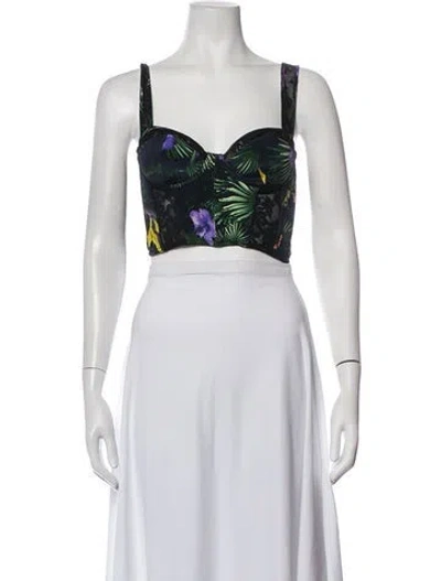 Pre-owned Fleur Du Mal Silk Floral Print Crop Top In Black