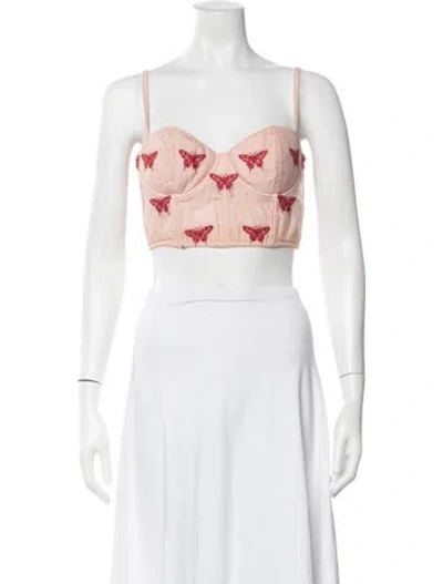 Pre-owned Fleur Du Mal Silk Floral Print Crop Top In Neutrals