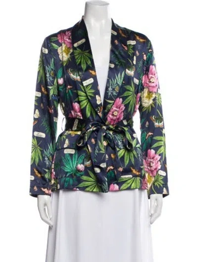 Pre-owned Fleur Du Mal Silk Floral Print Jacket In Blue