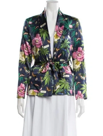Pre-owned Fleur Du Mal Silk Floral Print Jacket In Blue