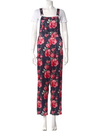 Pre-owned Fleur Du Mal Silk Floral Print Jumpsuit In Blue