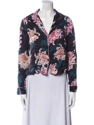 Pre-owned Fleur Du Mal Silk Floral Print Pajamas In Black