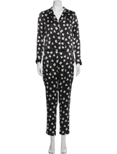 Pre-owned Fleur Du Mal Silk Floral Print Pajamas In Black