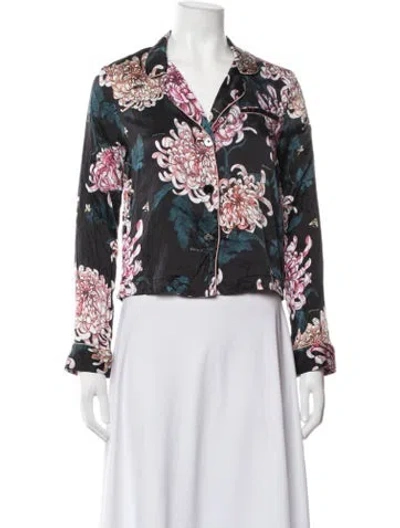 Pre-owned Fleur Du Mal Silk Floral Print Pajamas In Black