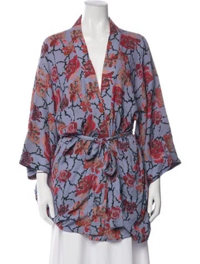 Pre-owned Fleur Du Mal Silk Floral Print Robe In Blue