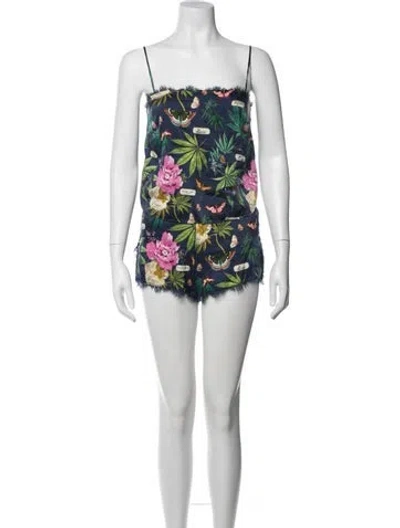 Pre-owned Fleur Du Mal Silk Floral Print Set In Black
