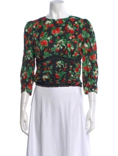 Pre-owned Fleur Du Mal Silk Floral Print Top In Black