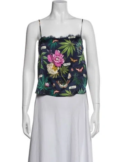 Pre-owned Fleur Du Mal Silk Floral Print Top In Blue