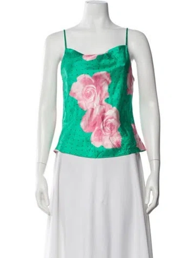 Pre-owned Fleur Du Mal Silk Floral Print Top In Green