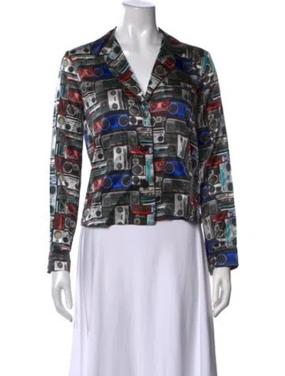 Pre-owned Fleur Du Mal Silk Graphic Print Button-up Top In Black
